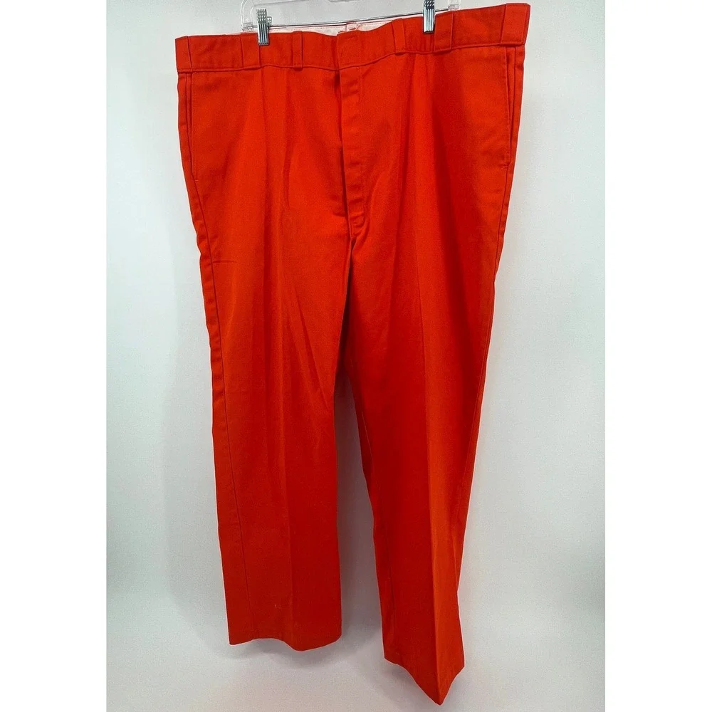 Dickies 874 Work Pants Mens W46 L32 Orange Straight Leg Twill Made in USA